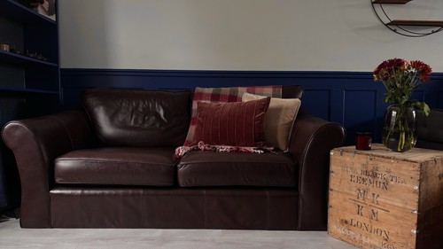Brown leather sofa set - sofa, marks