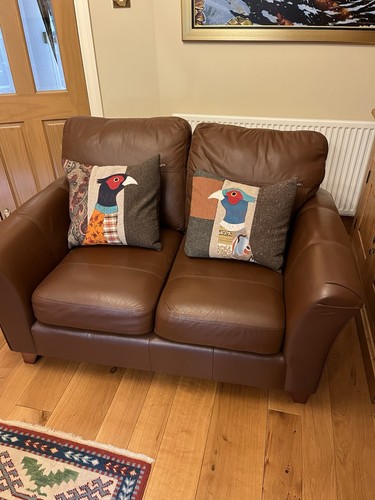 Two seater leather settee - seater,