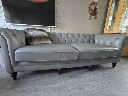 Grey leather chesterfield - leather,