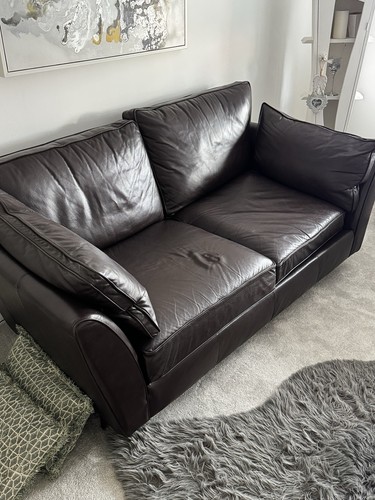 Brown leather two seater - leather, sofa